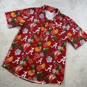 Alabama Crimson Tide Shirt Size Medium Red Hawaiian Button Up Floral Lightweight